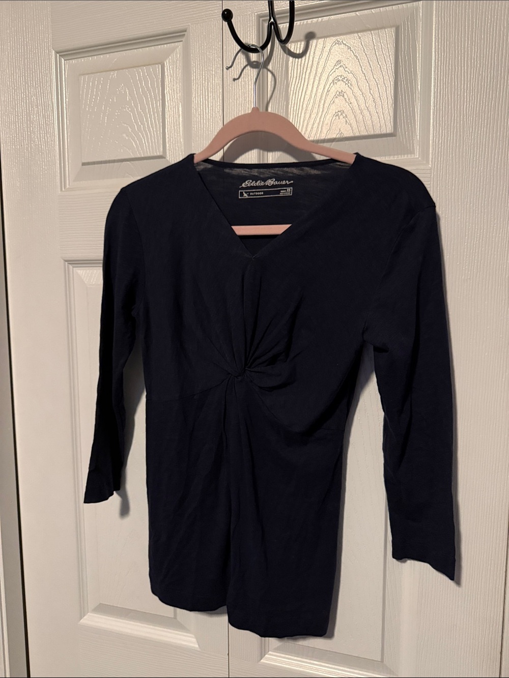 Eddie Bauer Navy Long-Sleeve Twist-Front V-Neck Top